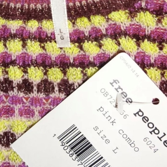 Free People Retro Cool Knit Mini Dress Large 12 Slight Shimmer Crew Neck Pink - Picture 10 of 15